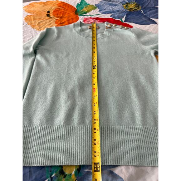 Burberry Brit 100% Cashmere Sweater Turquoise Gold Button Size M - Picture 5 of 9